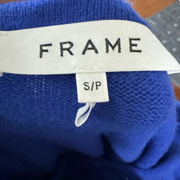 Frame Cashmere Padded Shoulder Mini Dress 3/4 Sleeve Royal Blue Size S NWOT $648 - Picture 12 of 12